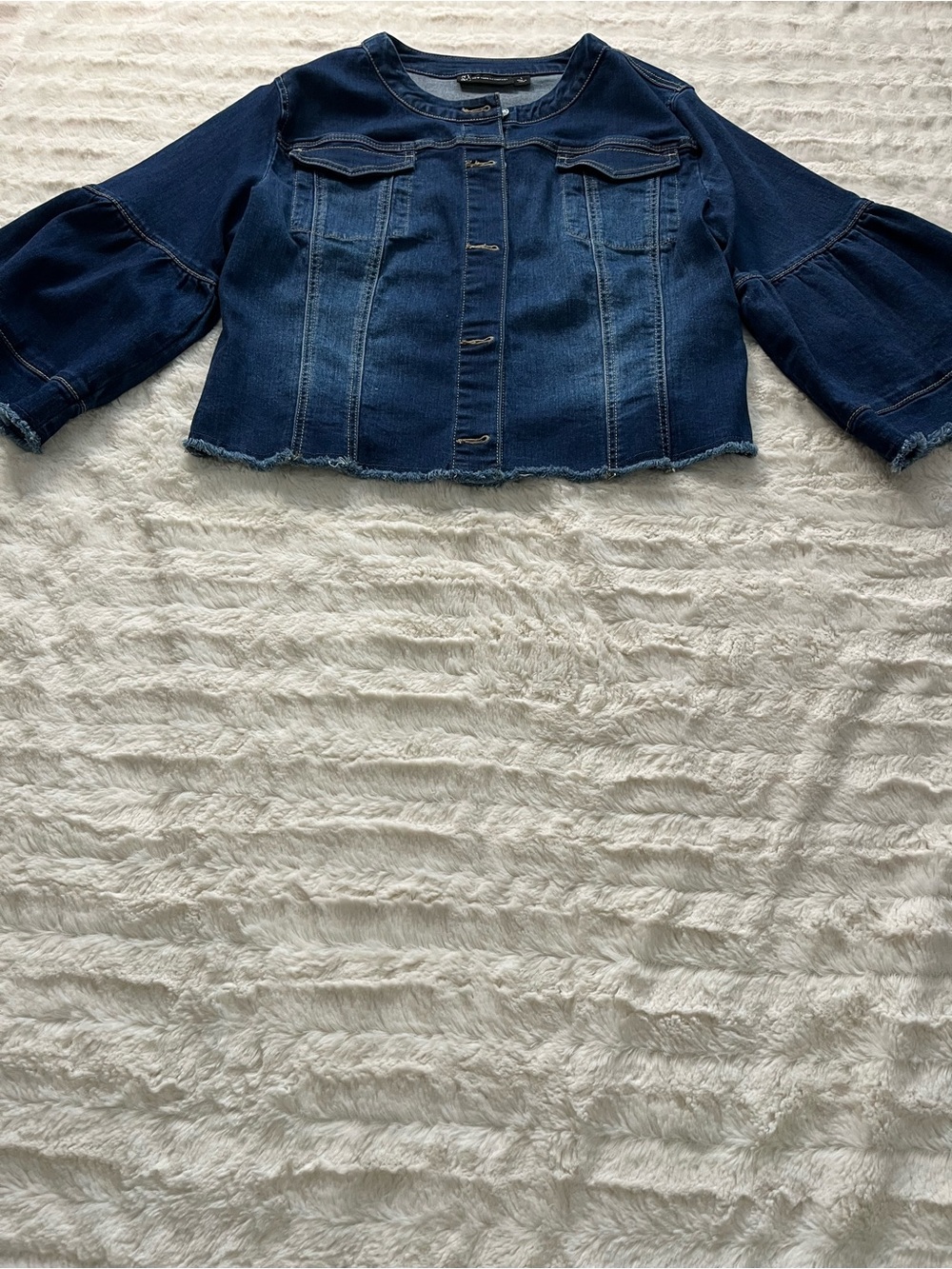 New York & Company Dark Blue Denim Bell-Sleeve Jacket